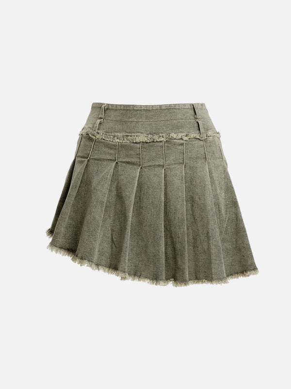 Fringe Wrinkle Washed Denim Skirt