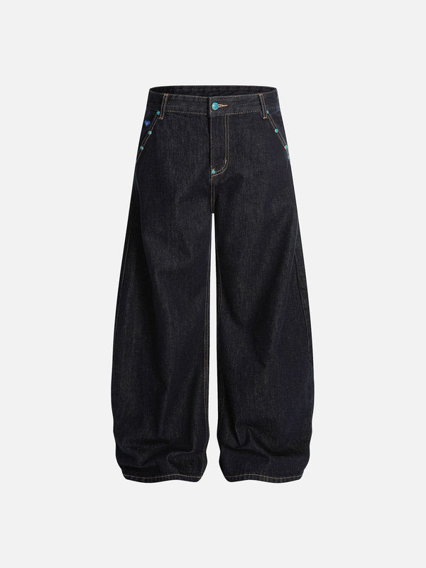 Aelfric Eden Vintage-Nieten Raw Baggy Barrel Jeans