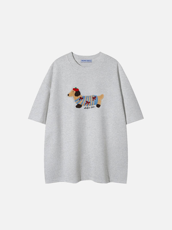 Aelfric Eden – T-Shirt mit Cartoon-Hundestickerei