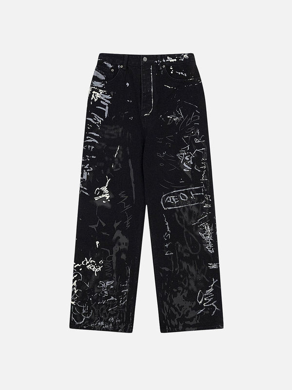 Aelfric Eden Loose Jeans mit durchgehendem Graffiti-Print