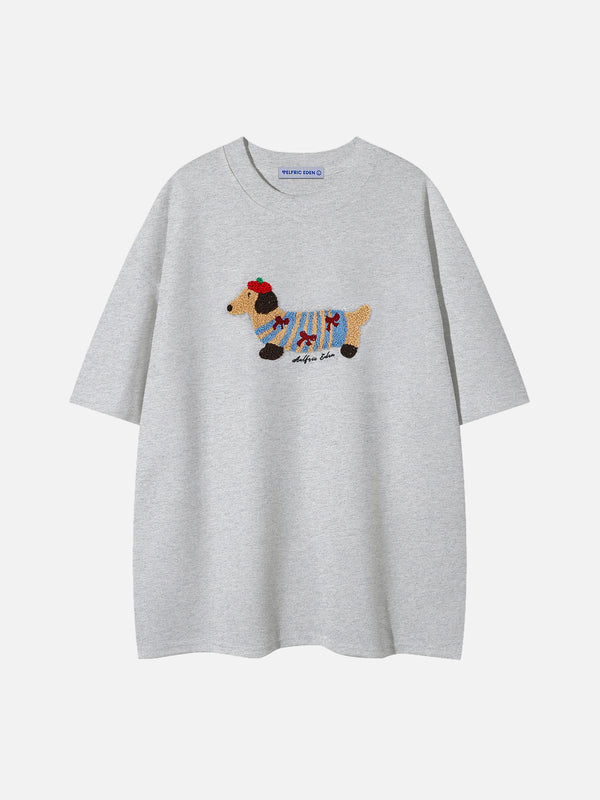 Aelfric Eden – T-Shirt mit Cartoon-Hundestickerei