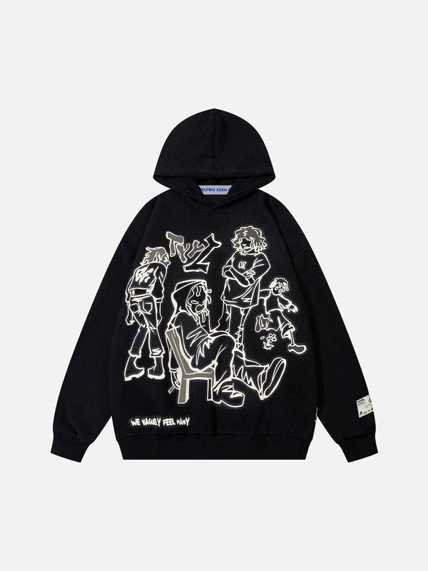 Aelfric Eden Cartoon Line Character Black Hoodie