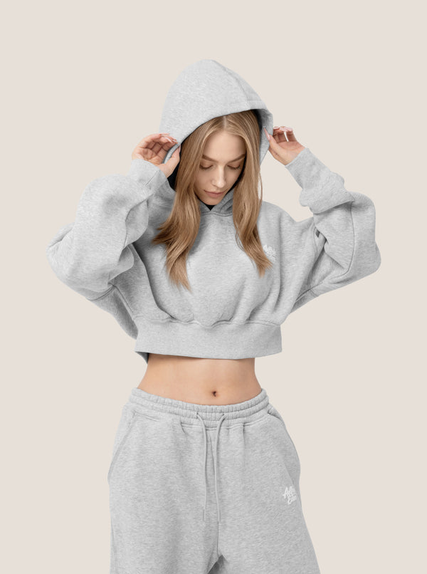 Cloud Essential Fleece Cropped Pullover Hoodie Set