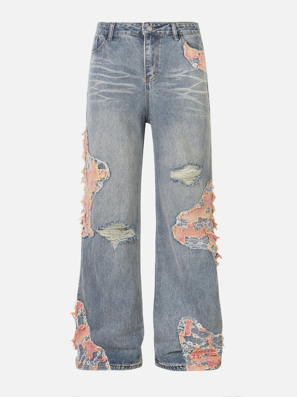 Aelfric – Eden – Jeans mit Patchwork-Spitze im Used-Look