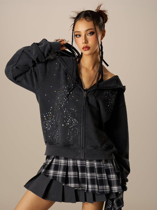 Aelfric Eden Hotfix Strass Stern Reißverschluss Hoodie