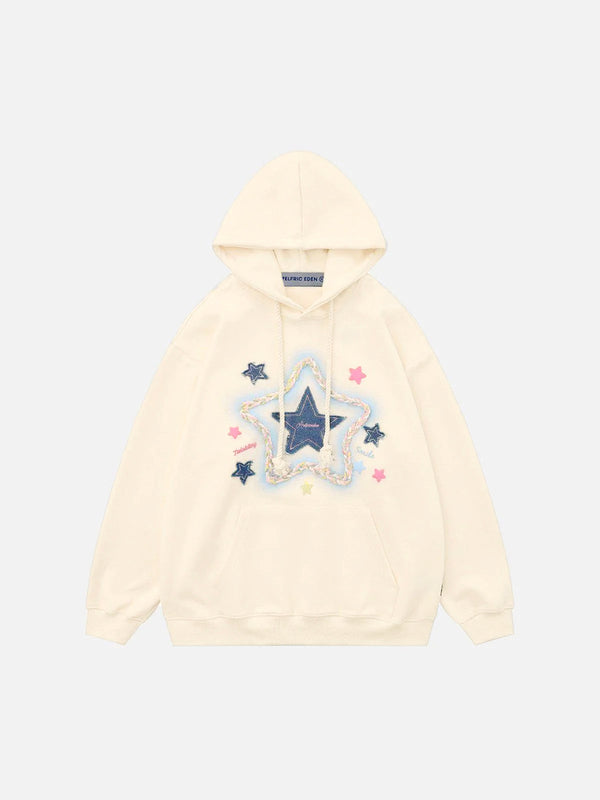 Aelfric Eden Denim Star Applique Embroidery Hoodie