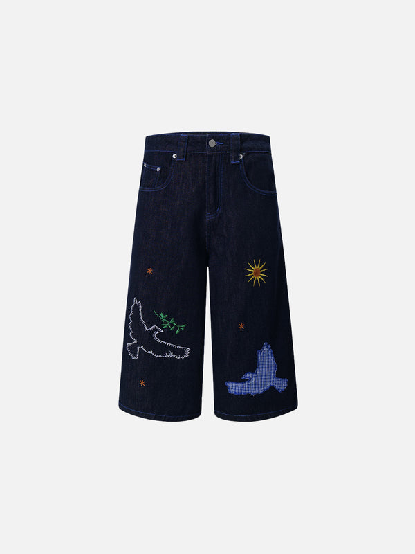 Aelfric Eden Pigeon Embroidery Longline Jorts
