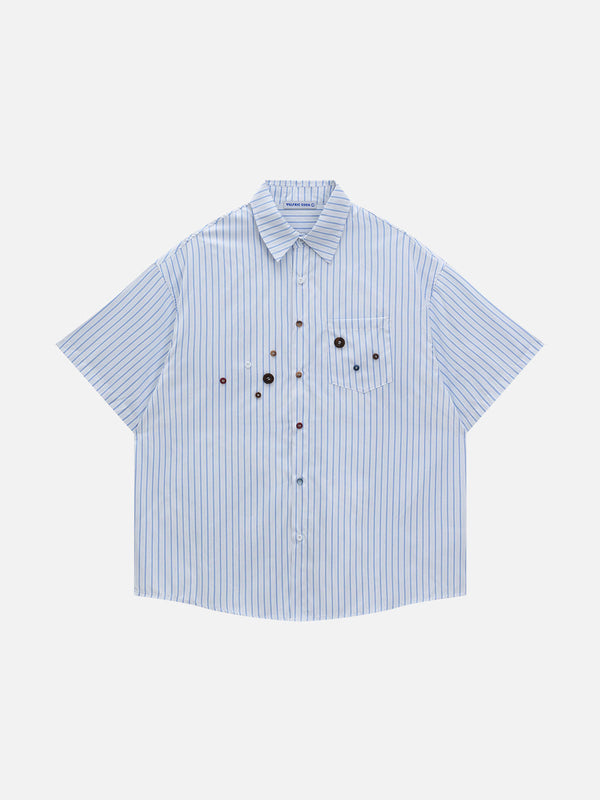Aelfric Eden Streifenknopf-Shirt mit kurzen Ärmeln