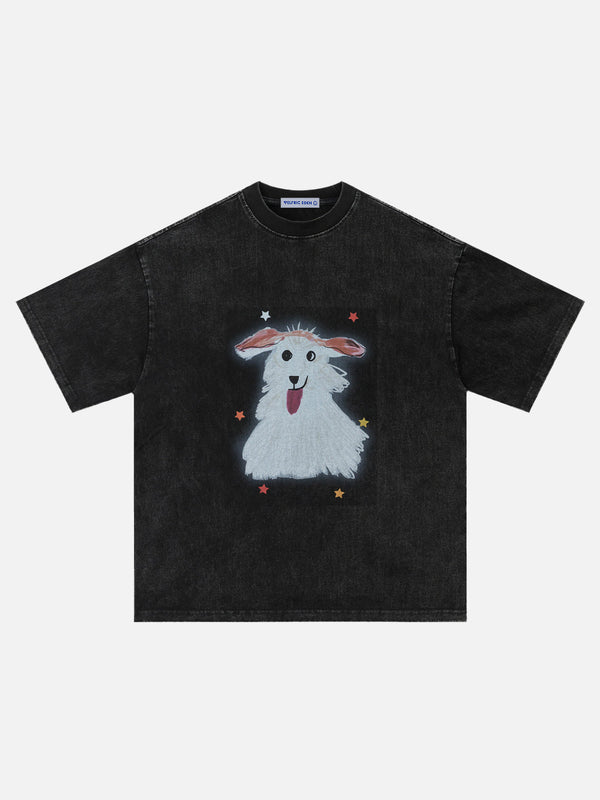 Aelfric Eden Gewaschenes T-Shirt mit Welpen-Print