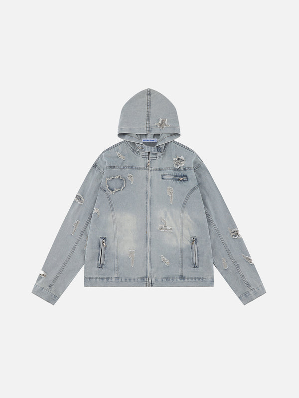 Aelfric Eden Washed Distressed Denim Zip Up Hoodies