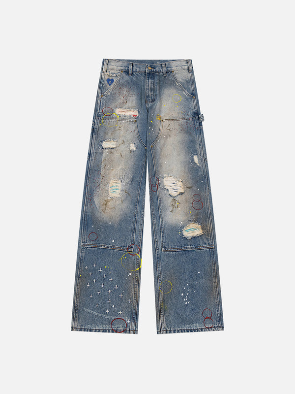Aelfric Eden Graffiti-Jeans mit doppeltem Knie