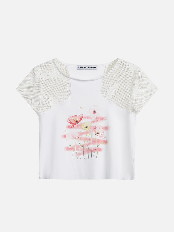 Aelfric Eden Mesh-T-Shirt mit Blumendruck