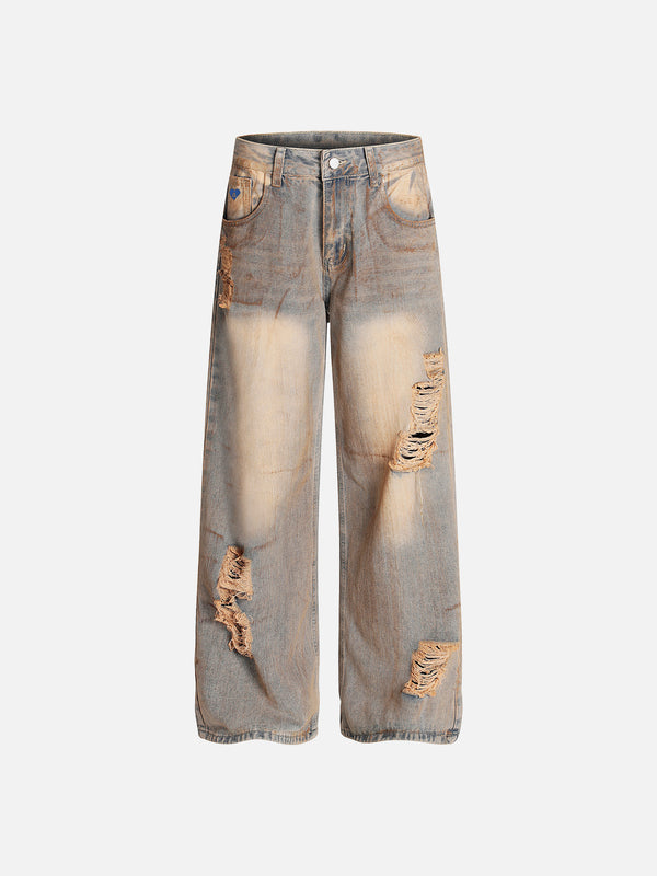 Aelfric Eden Baggy-Jeans in Used-Optik in Schmutzfarbe