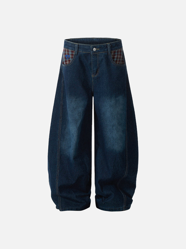 Aelfric Eden Plaid Patchwork Baggy Barrel Jeans