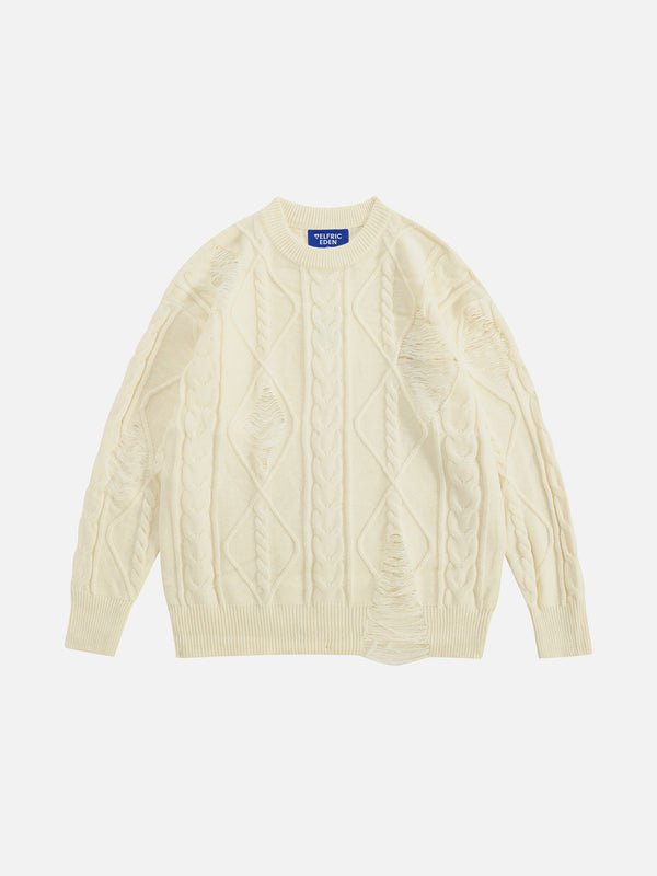 Aelfric Eden Kabelstrick-Pullover im Used-Look
