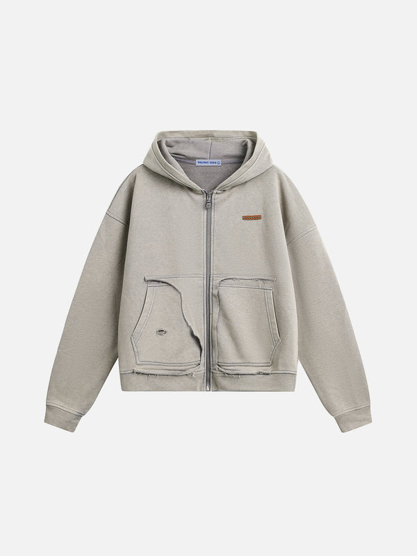 Aelfric Eden Distressed Boxy Zip Up Hoodie