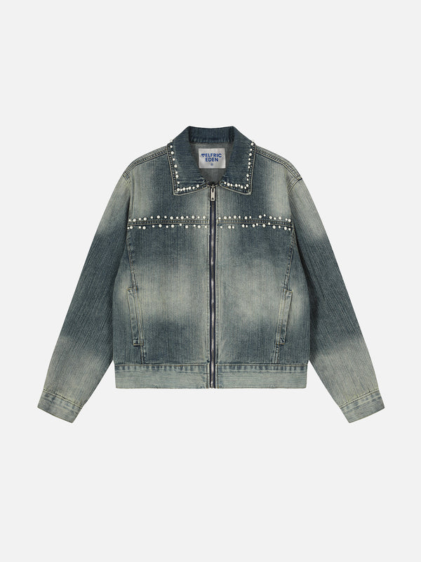 Aelfric Eden Washed Pearl Zip Up Denim Jacket