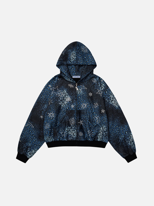 Aelfric Eden Hoodie mit Leopardenmuster, Strasssteinen und Reißverschluss