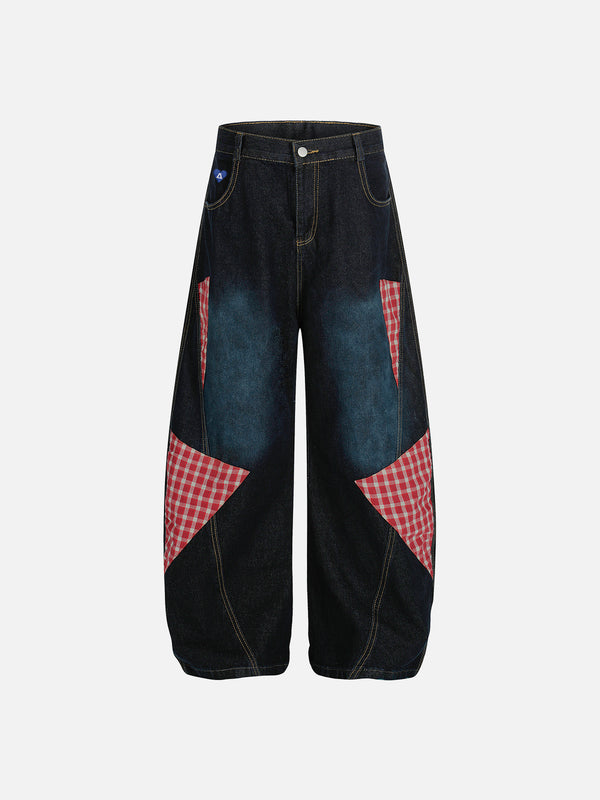 Aelfric Eden Plaid Patchwork Baggy Barrel Jeans