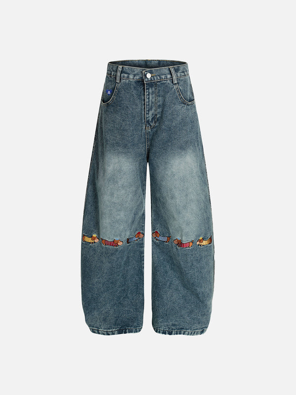 Aelfric Eden Dachshund Embroidery Baggy Barrel Jeans