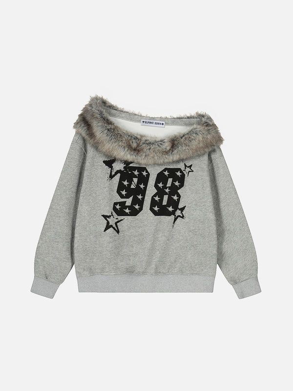 Aelfric Eden Fur Collar Off-The-Shoulder Sweatshirt