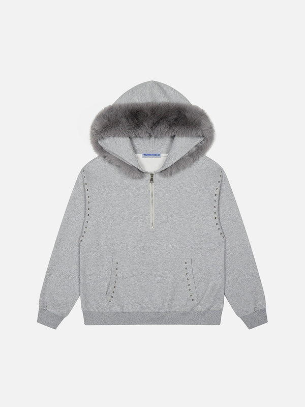 Aelfric Eden Rivet Fur Collar Half Zip Up Hoodie