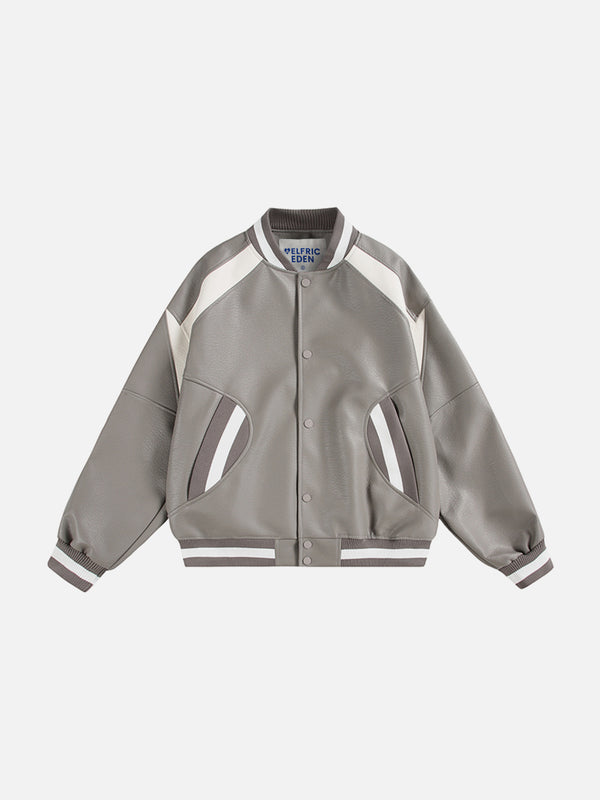 Aelfric Eden Color Blocking Faux Leather Varsity Jacket
