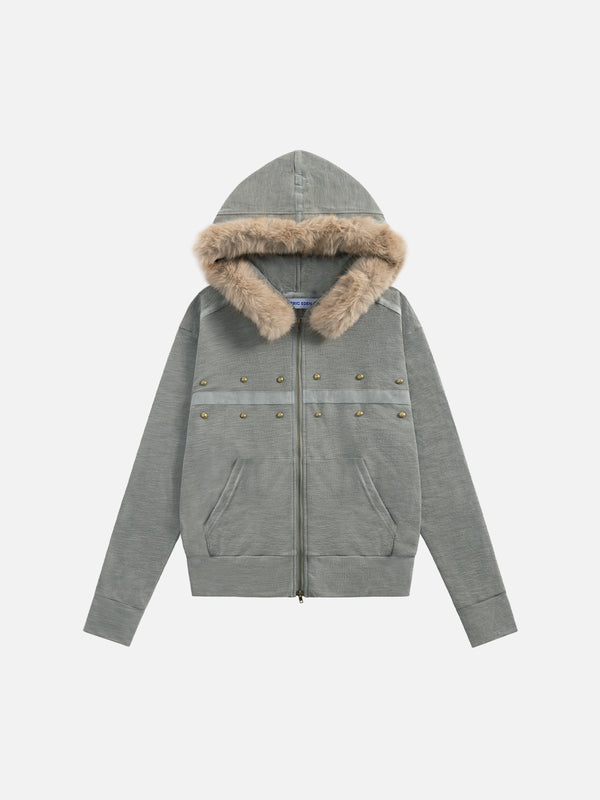 Aelfric Eden Rivet Fur Collar Zip Up Hoodie