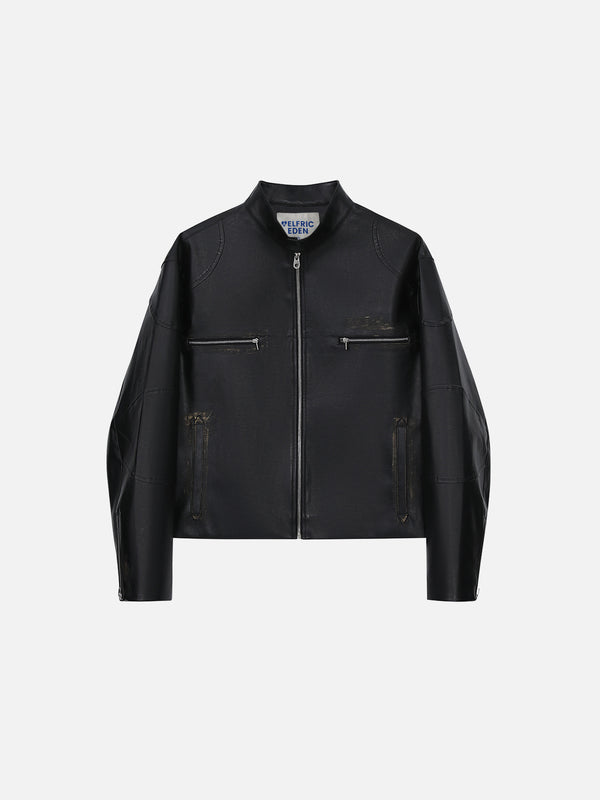 Aelfric Eden Dirt Color Boxy Faux Leather Racing Jacket