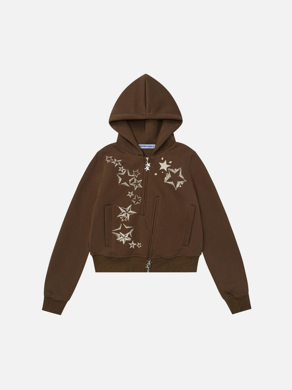 Aelfric Eden Star Print Irregular Cropped Zip Up Hoodie