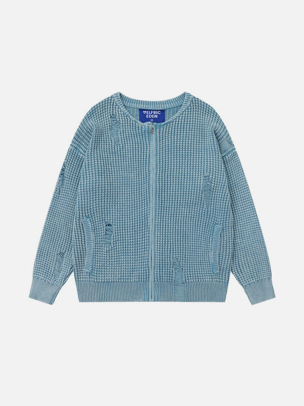 Aelfric Eden Distressed Waffle Zip Up Cardigan