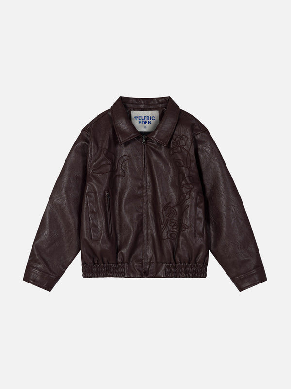 Aelfric Eden Floral Embroidery Boxy Faux Leather Jacket