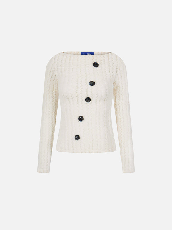 Aelfric Eden Slant Button Off-The-Shoulder Sweater