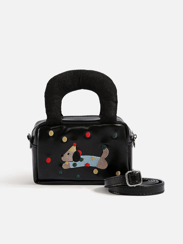 Tasche mit Stickerei und Cartoon-Hund