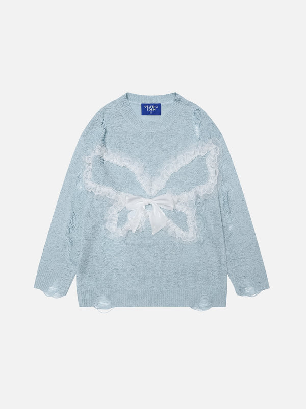 Aelfric Eden Lace Bow Distressed Sweater