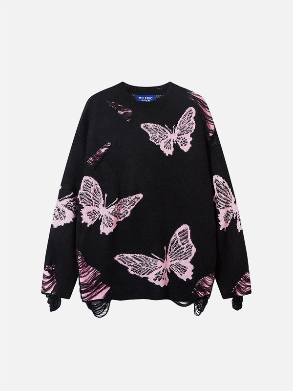 Aelfric Eden Butterfly Jacquard Distressed Sweater