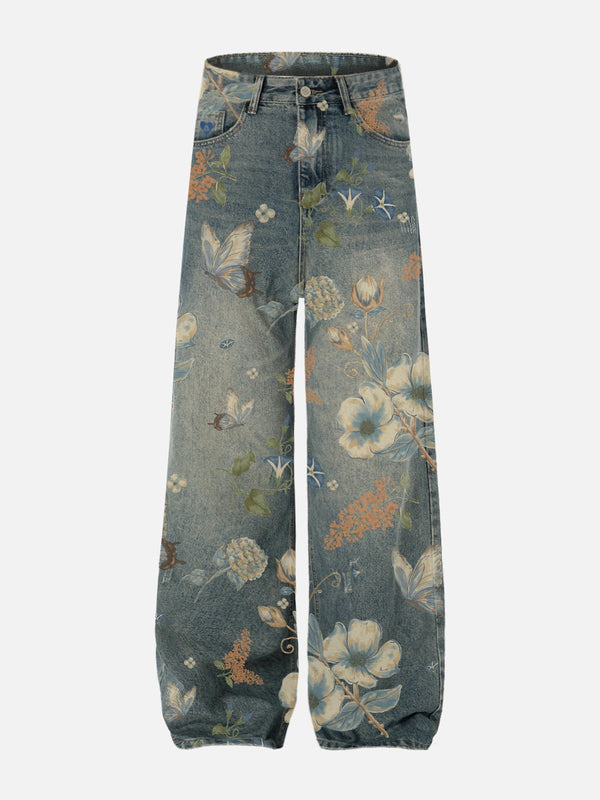 Aelfric – Jeans mit Pflanzenblumen-Print „Eden“