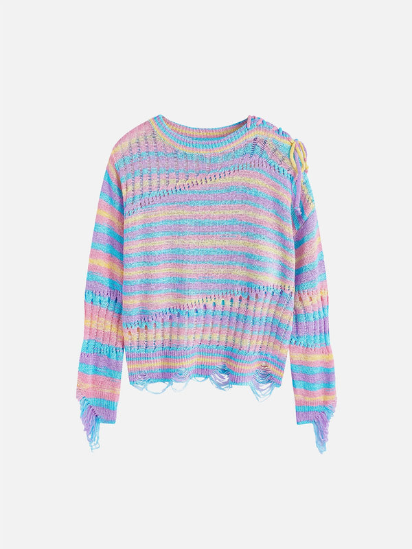 Aelfric Eden Gradient Stripe Distressed Sweater