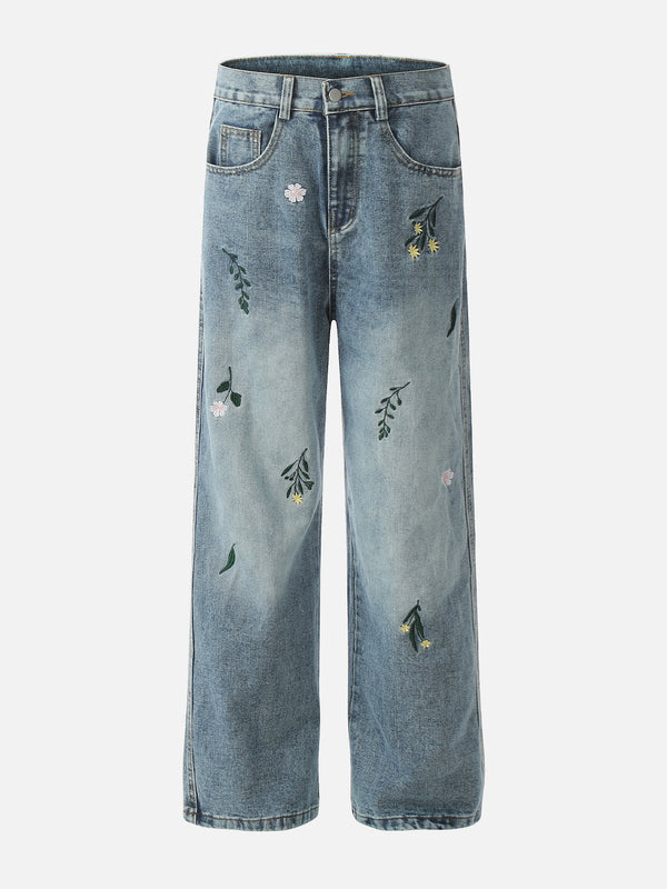 Aelfric – Eden – Verwaschene Jeans mit Blumenstickerei