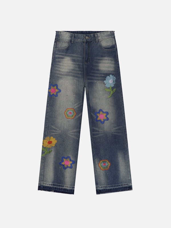 Aelfric – Eden – Lockere Jeans mit Blumenstickerei und Waschung