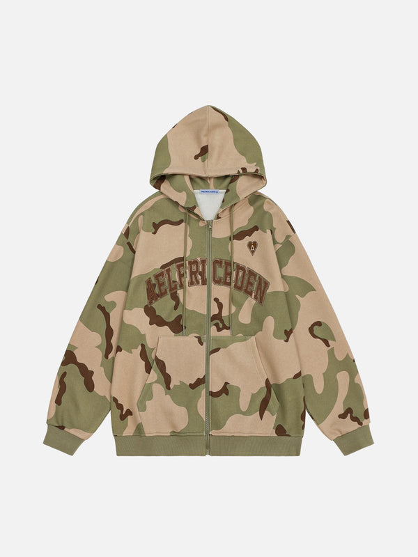 Aelfric Eden – Kapuzenpullover mit Camouflage-Muster und Reißverschluss