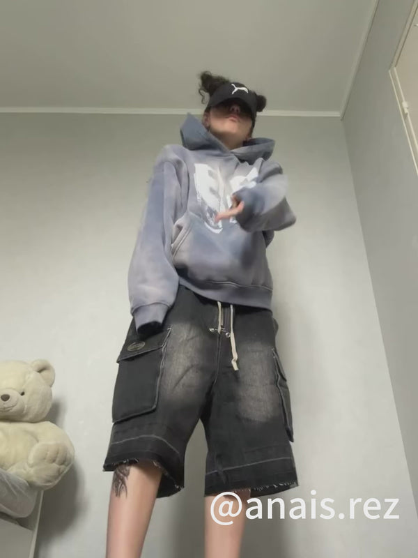 Aelfric Eden – Kapuzenpullover mit Graffiti-Zahlenmuster und Waschung