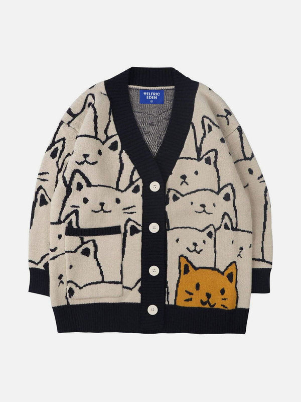 Aelfric Eden Strickjacke mit Cartoon-Katzen-Print