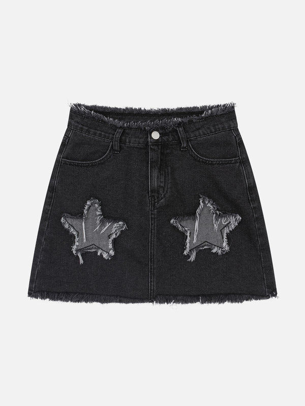 Irregular Raw Edge Star Denim Skirt