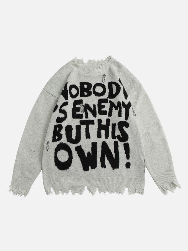 Aelfric Eden Letters Ripped Hole Sweater