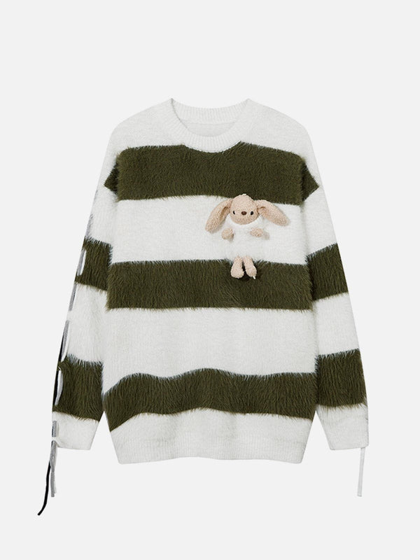 Aelfric Eden Cute Rabbit Stripe Drawstring Mohair Sweater